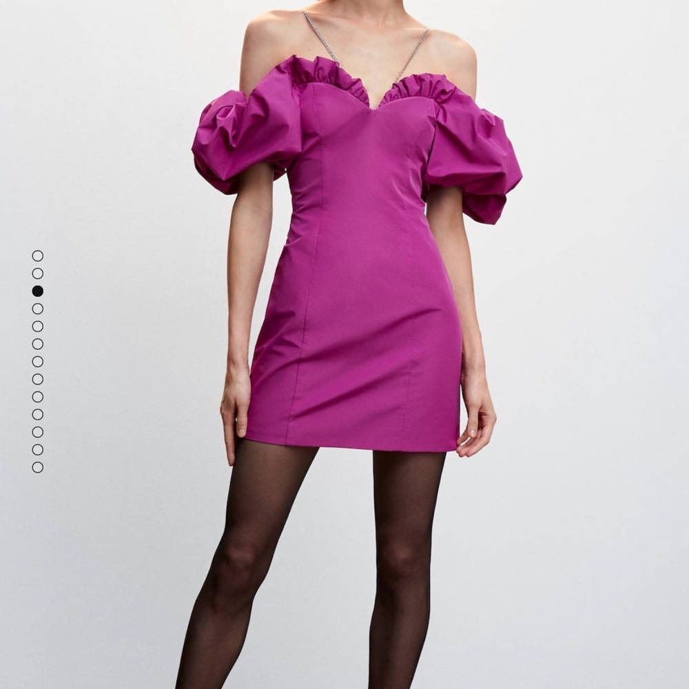 Mango Puff Sleeve Short Dress